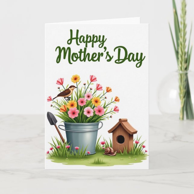 Frühlingskarte mit Blumenkübel Karte (Vorderseite)