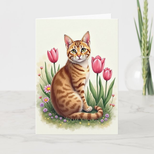 Frühlingskarte mit roter Katze Karte (Vorderseite)