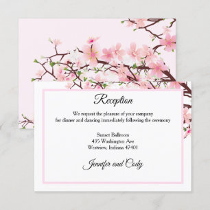 Frühlingskirsche blüht rosa Hochzeitsempfang Begleitkarte