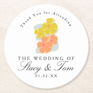 Frühlingskosmos Florale Handgezeichnete Hochzeit Runder Pappuntersetzer