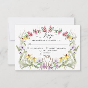 Frühlingskranz mit Wildblumen und moderner florale RSVP Karte