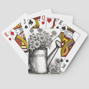 Frühlingskunst, Wasserkocher, Schwarz-Weiß-Kunst Spielkarten