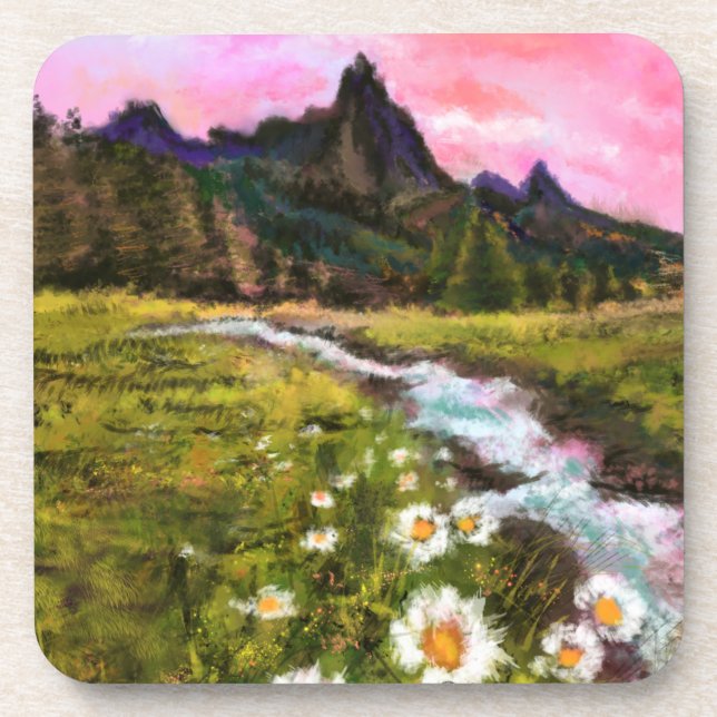 Frühlingslandschaft - Blüte - Originalgemälde Getränkeuntersetzer (Vorderseite)