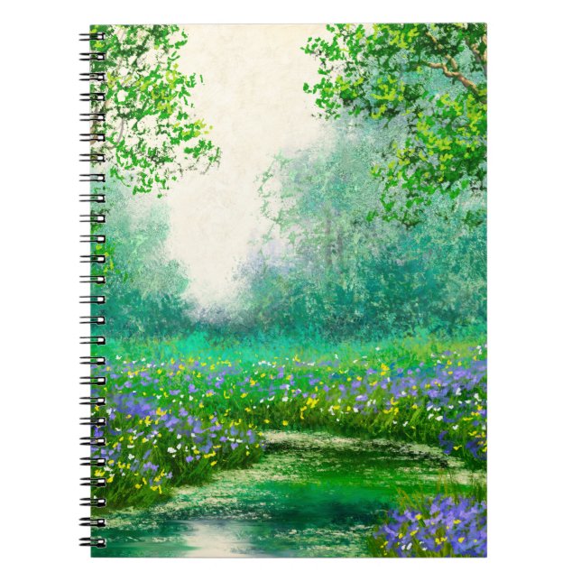 Frühlingslandschaft Ölmalerei, Wald. Notizblock (Vorderseite)