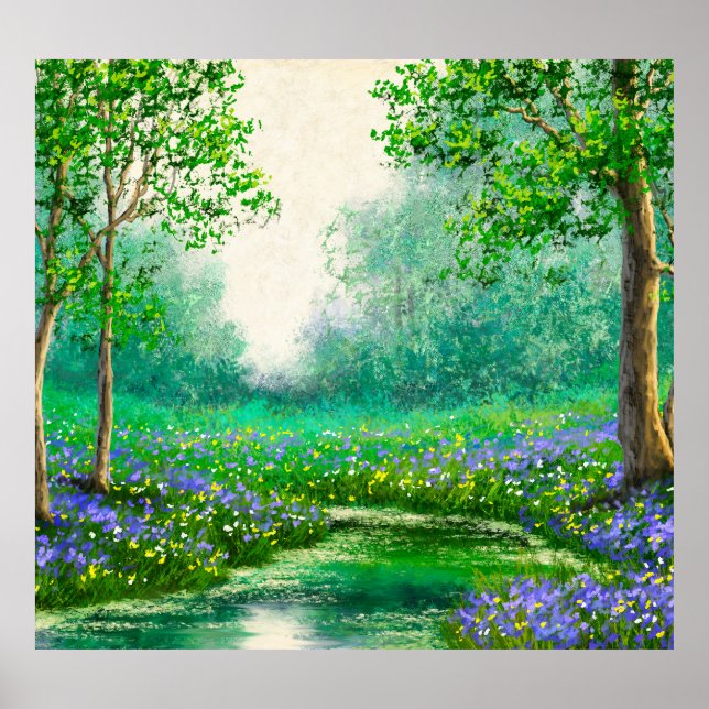Frühlingslandschaft Ölmalerei, Wald. Poster (Vorne)