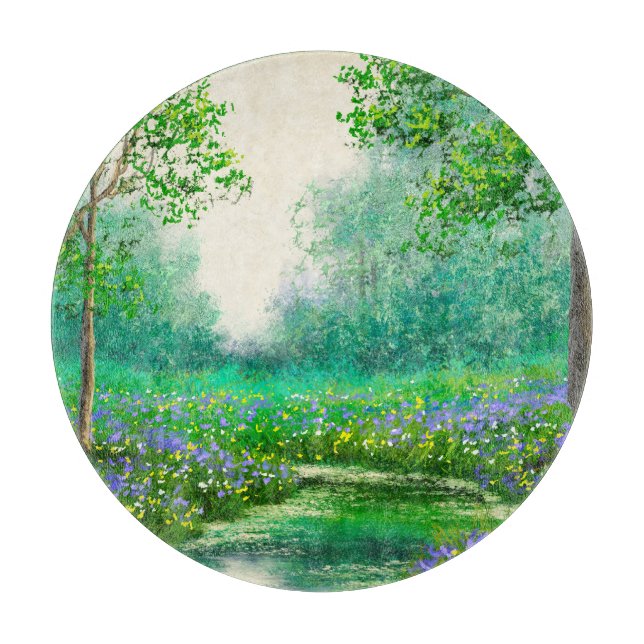 Frühlingslandschaft Ölmalerei, Wald. Schneidebrett (Vorderseite)