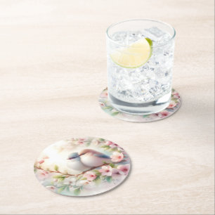 Frühlingsliebesvögel Kirschblüten Floral Runder Pappuntersetzer