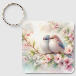 Frühlingsliebesvögel Kirschblüten Floral Schlüsselanhänger