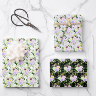 Frühlingslila Blumen mit Laub Geschenkpapier Set