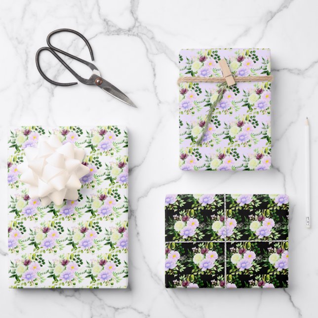 Frühlingslila Blumen mit Laub Geschenkpapier Set (Vorderseite)