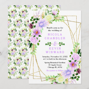 Frühlingslila Blumen mit Laub Hochzeit Einladung