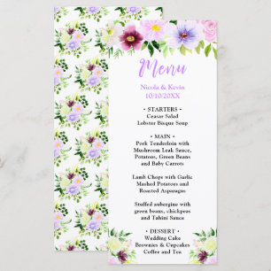 Frühlingslila Blumen mit Laub Menükarte