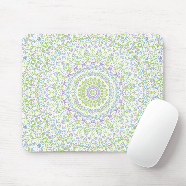 Frühlingsmandala in Grün, Blau und Lavendel Mousepad (Mit Mouse)