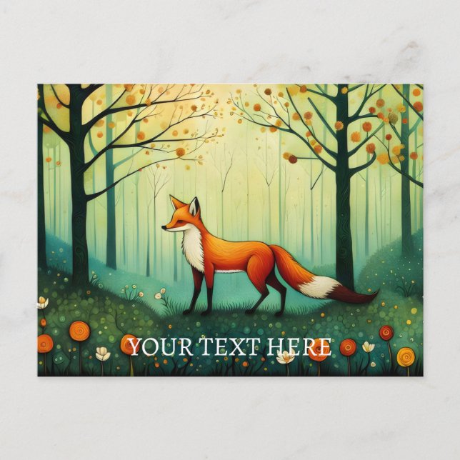 Frühlingsmäßige Blume Mystical Forest Fox Malerei Postkarte (Vorderseite)