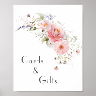 Frühlingsmäßige Wildblume Rosa weiße Hochzeitskart Poster