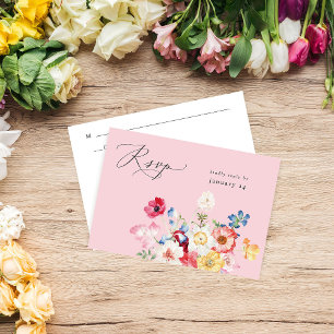Frühlingsmehrfarben Florals w Mahlzeit UAWG - Rosa RSVP Karte