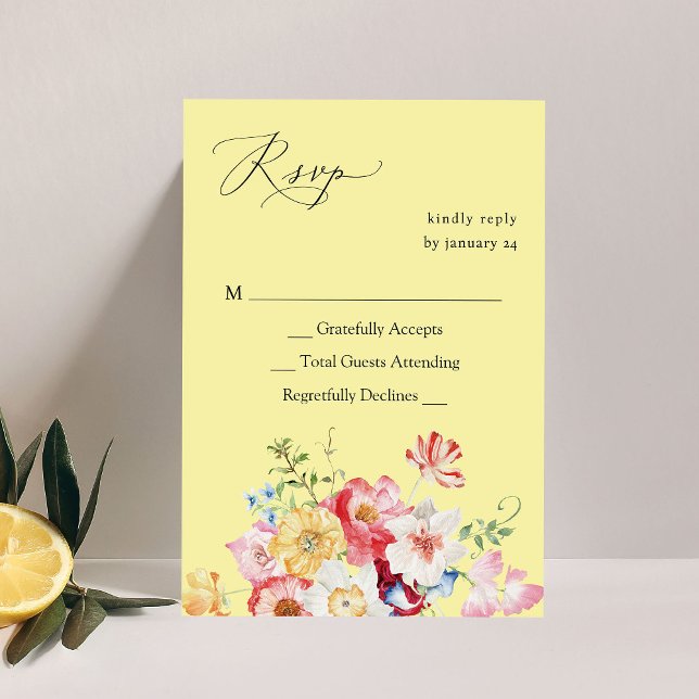 Frühlingsmehrfarbige Floralfarben ohne UAWG - Gelb RSVP Karte (Von Creator hochgeladen)