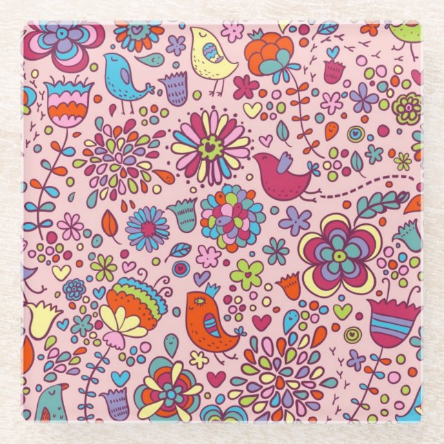 Frühlingsmuster mit bunten Blumen Glasuntersetzer (Vorderseite)