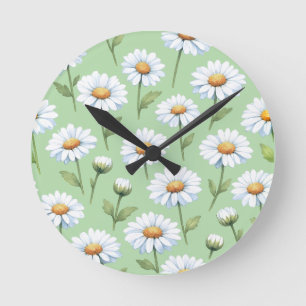 Frühlingsmuster mit Gänseblümchen Runde Wanduhr