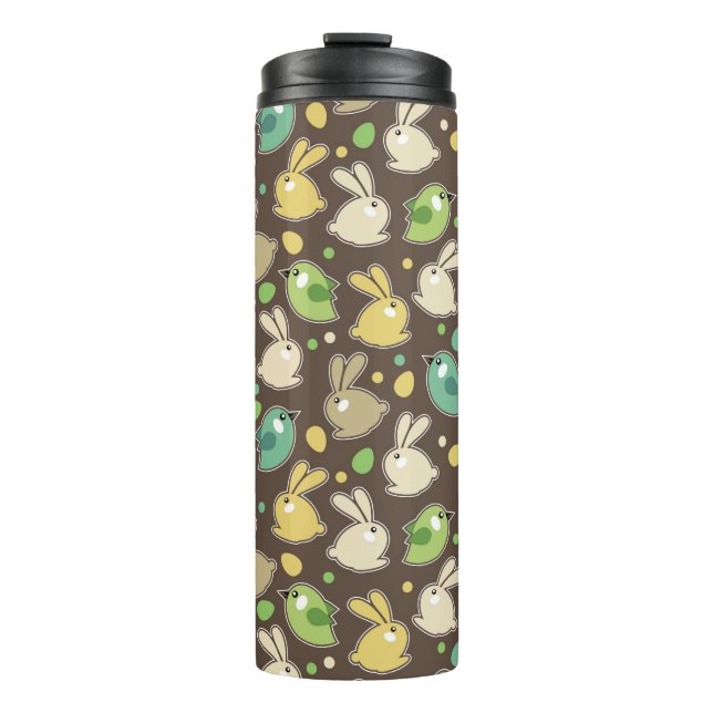 Frühlingsmuster mit Ostereiern, Vögel Thermosbecher (Vorderseite)