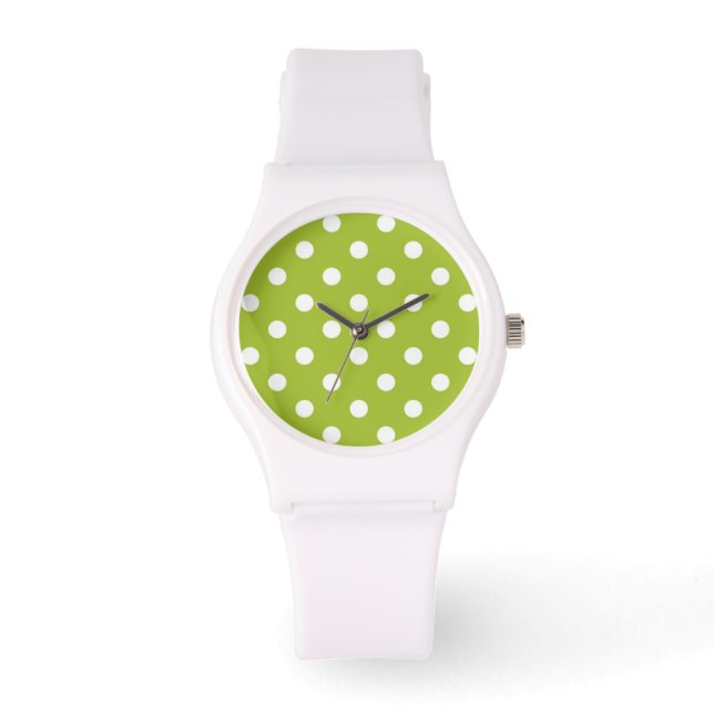 Frühlingsmuster mit weißen Polka-Punkten Armbanduhr (Vorderseite)