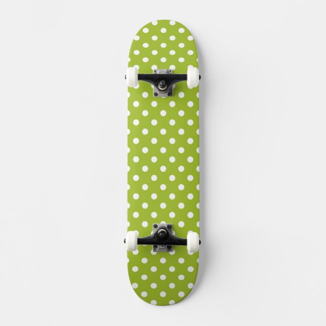Frühlingsmuster mit weißen Tupfen Skateboard (Vorderseite)