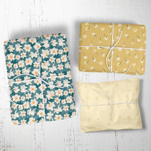 Frühlingsnarzisse floral Türkis und Gelb Geschenkpapier Set