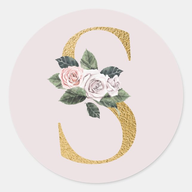 Frühlingsoffensive Rose Goldbuchstaben S Runder Aufkleber (Vorderseite)