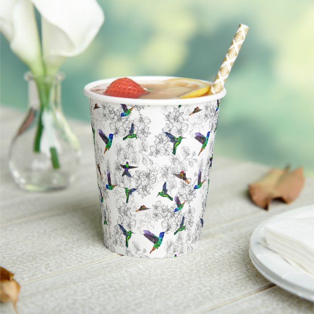 Frühlingspapier Cups farbenfrohe Vögel fliegen in  Pappbecher (In Situ)