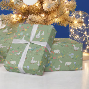 Frühlingspapier für Ententeich-Grüntöne Geschenkpapier