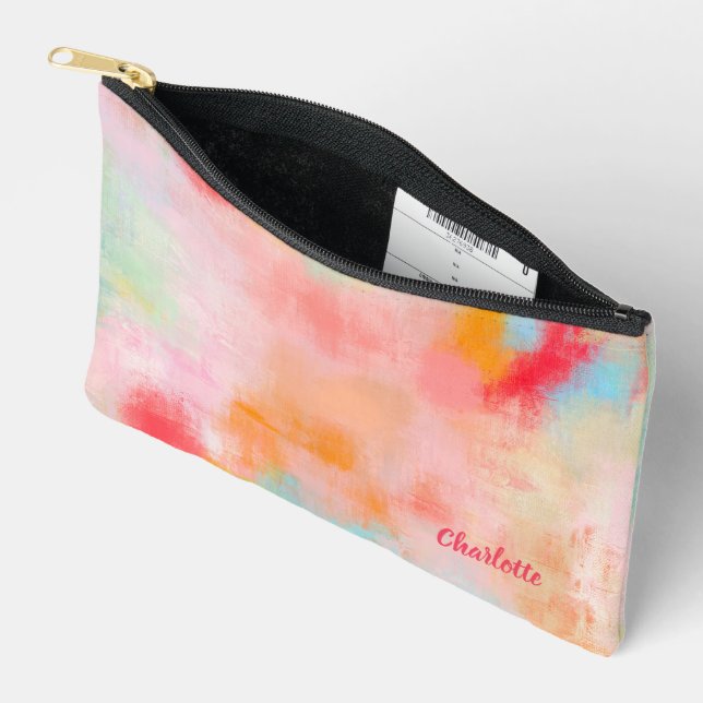 Frühlingspark - Rosa Koralle - Name oder Monogramm Zubehörtasche (Offen)