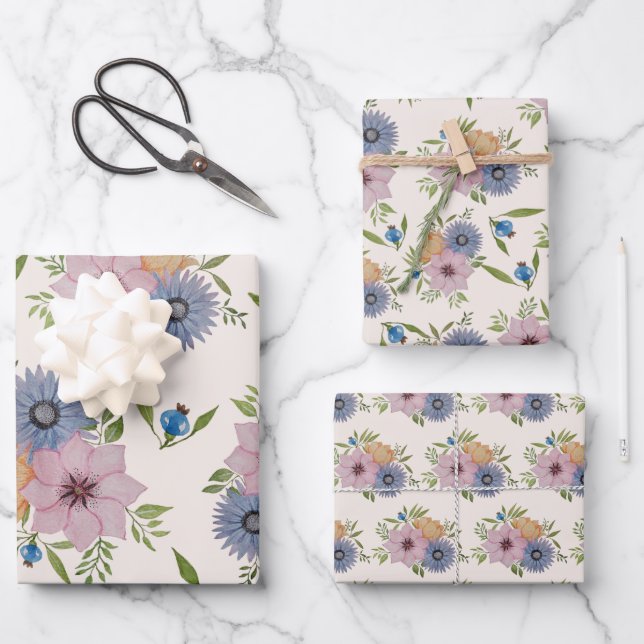 Frühlingspark Wasserfarbe Rosa Geschenkpapier Set (Vorderseite)