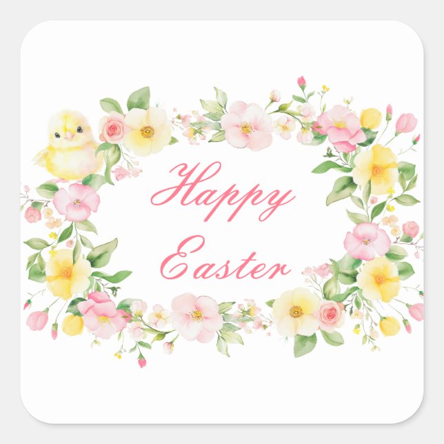 Frühlingsparty mit floraler Ostereiersuche Quadratischer Aufkleber (Vorderseite)