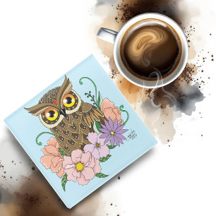 Frühlingspastel Blume Owl Glasuntersetzer