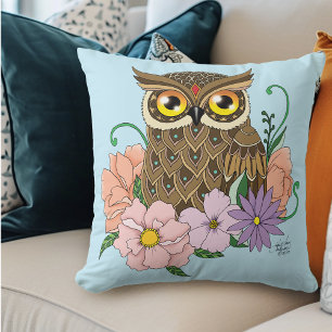Frühlingspastel Blume Owl Kissen