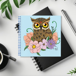 Frühlingspastel Blume Owl Notizbuch