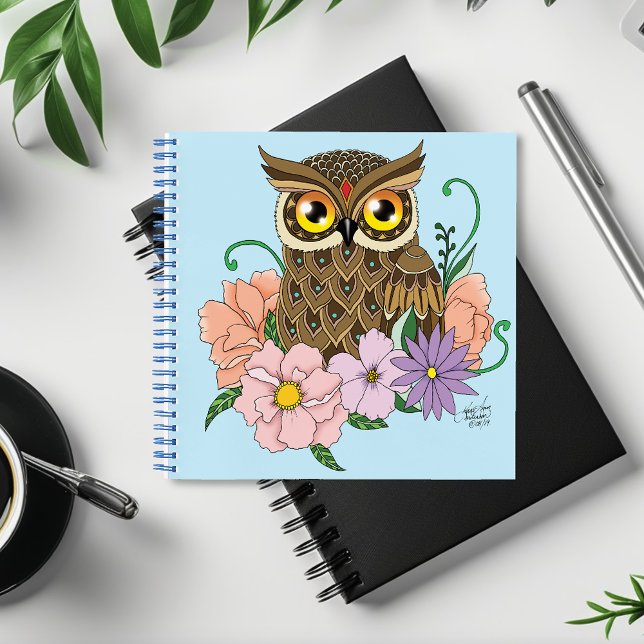 Frühlingspastel Blume Owl Notizbuch (Von Creator hochgeladen)