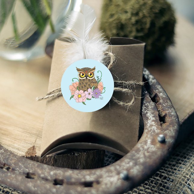 Frühlingspastel Blume Owl Runder Aufkleber (Von Creator hochgeladen)