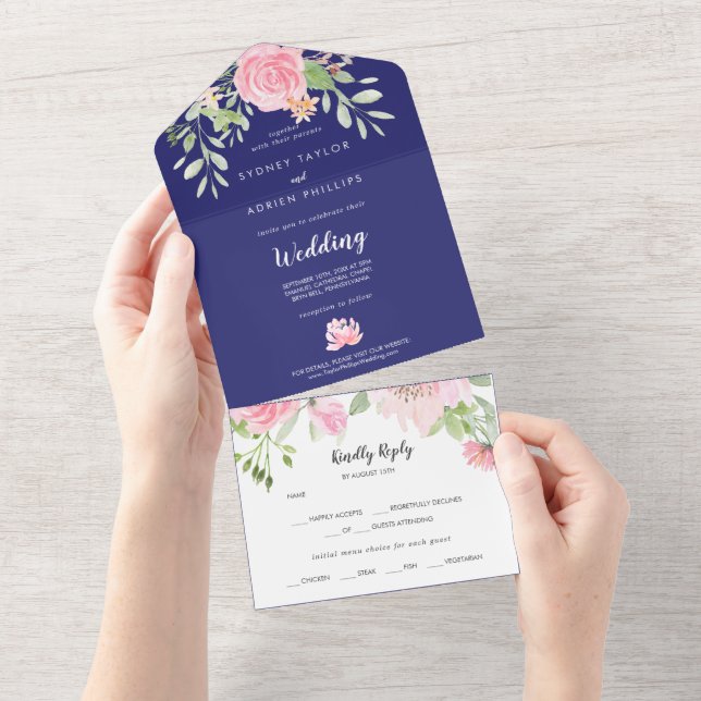 Frühlingspferd-Navy-Weiße Hochzeit in einem All In One Einladung (Abreißen)