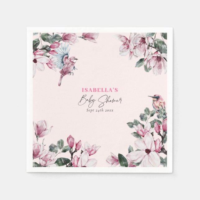Frühlingspink Blütendusche & Birds Babydusche Serviette (Vorderseite)