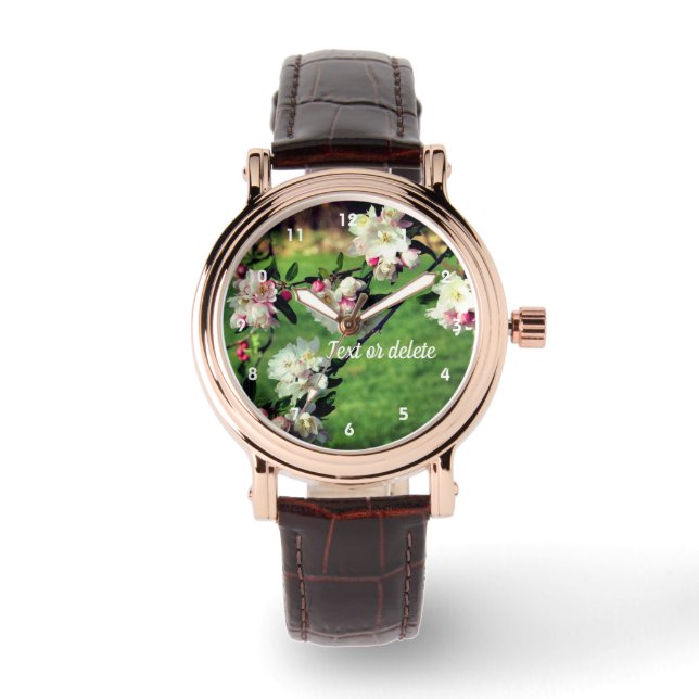 Frühlingspink und weiß Blüten Armbanduhr (Vorderseite)