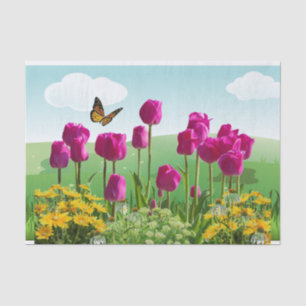 Frühlingspinsel Tulips und Schmetterling Dekoupage Seidenpapier