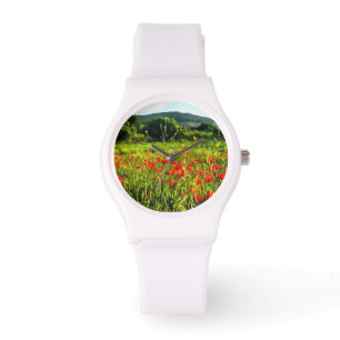 Frühlingspopole Wiese und Bergwelt Armbanduhr