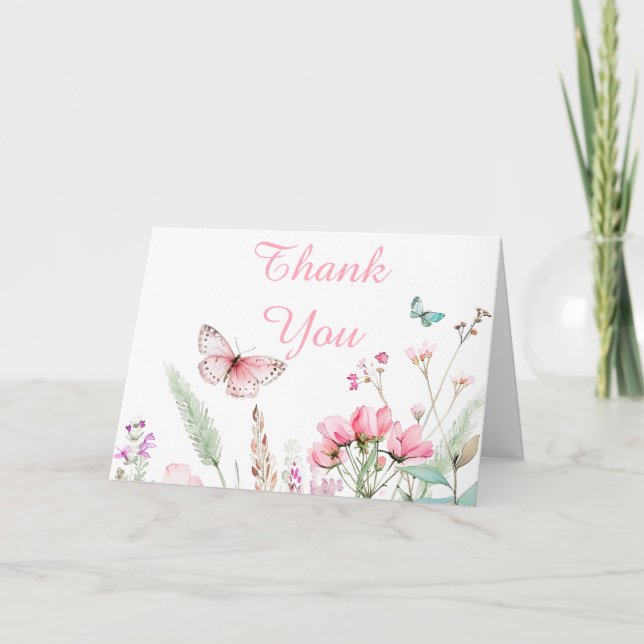Frühlingspülung Rosa Butterfly BläserBaby Dusche Dankeskarte (Vorderseite)