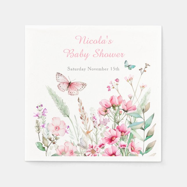 Frühlingspülung Rosa Butterfly BläserBaby Dusche Serviette (Vorderseite)