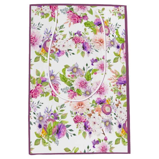 Frühlingsranunculus und Rose Collage Mittlere Geschenktüte (Vorderseite)