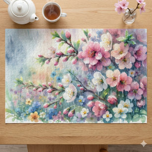 Frühlingsregen-Blüten-Aquarell-Cottagecore