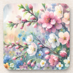 Frühlingsregen-Blüten-Aquarell-Cottagecore Getränkeuntersetzer
