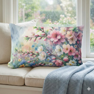 Frühlingsregen-Blüten-Aquarell-Cottagecore Lendenkissen