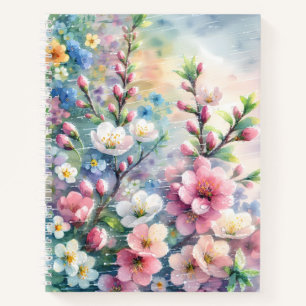 Frühlingsregen Blüten Aquarell Cottagecore Notizbuch